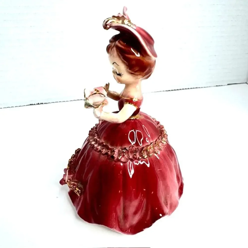 Vintage Arnart Japan Lady Figurine 7616 Red Dress Cherchez La Femme 1950s